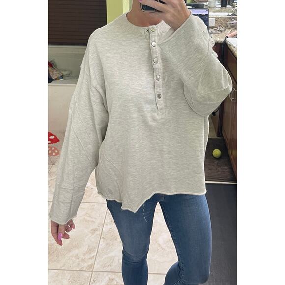 Free people gray play on oversized henley sweatshirt extra small ($128 retail) - Picture 3 of 11